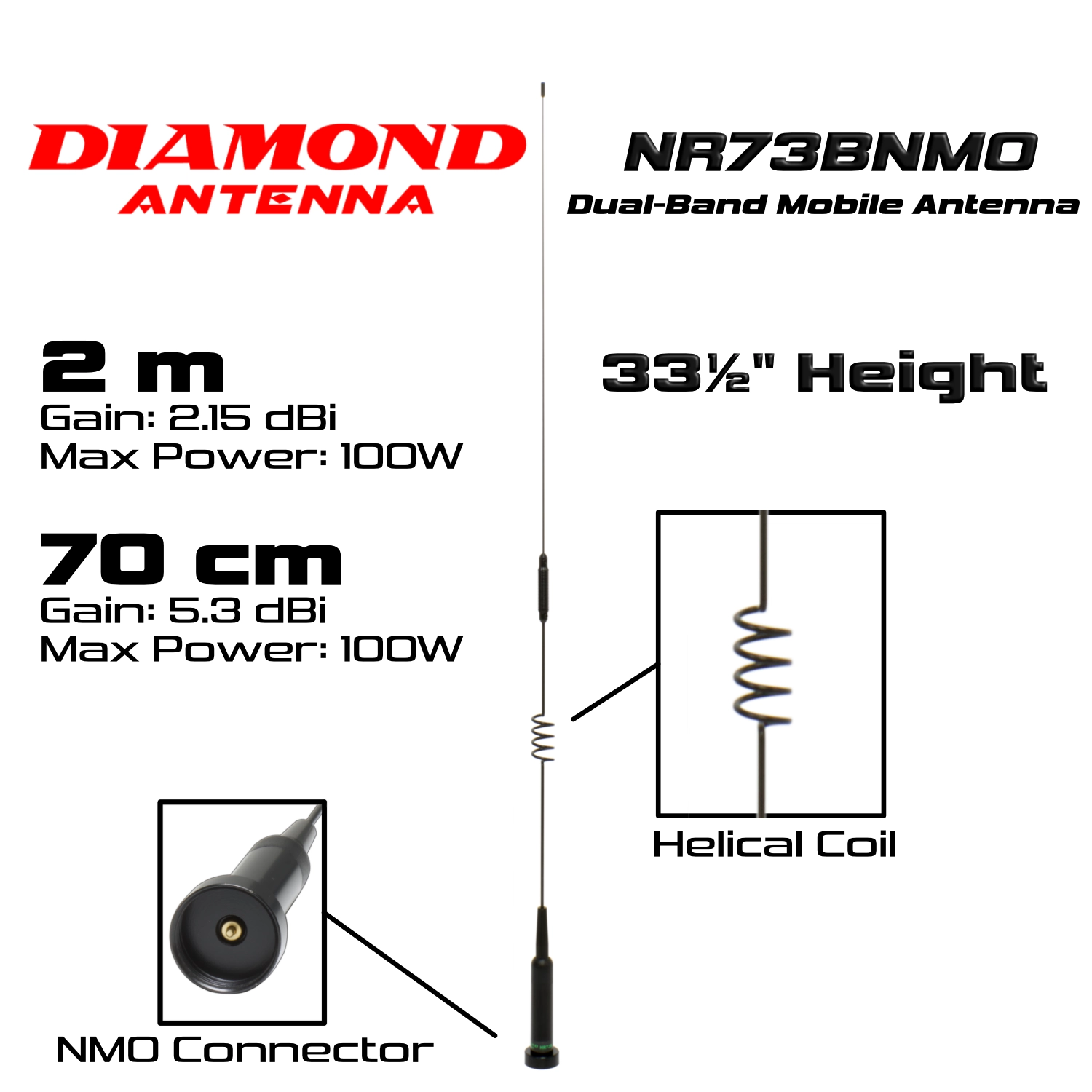 DIAMOND ANTENNA RHM7350 モービルアンテナ Diamond NR73BNMO Dual Band Antenna – 2m/70cm, NMO Mount