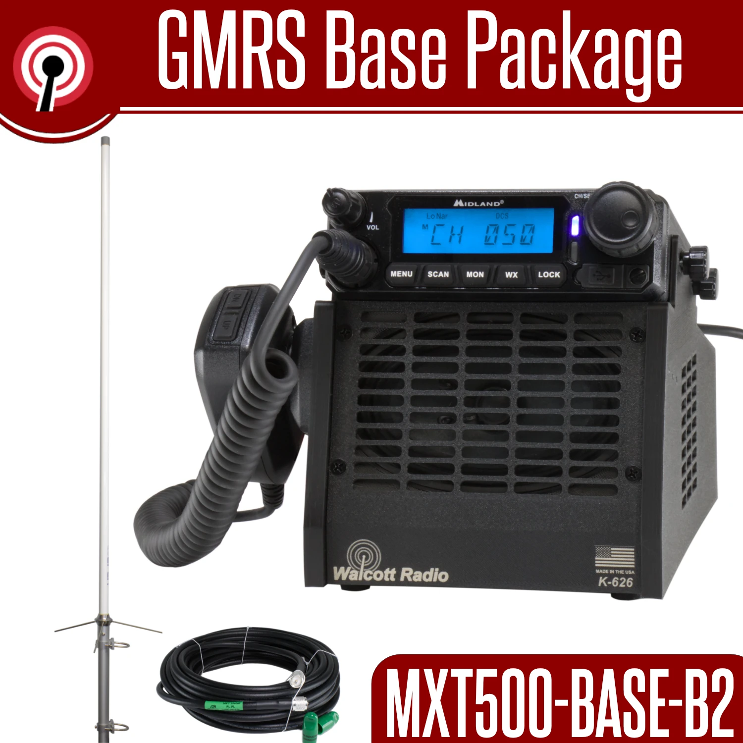 Midland MXT500 GMRS Base Station Bundle with Custom Stand