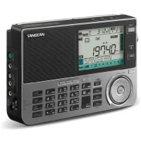 Sangean ATS-909X2 left side view showing the Aux input, external antenna connection, and power jack