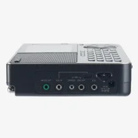 Detail of the left side of a Sangean 
ATS-909X2 with Aux, external antenna jack, power connection, and headphone input