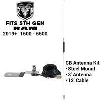 Complete CB Antenna Package for RAM Trucks 2019+  | Metal Whip CB Antenna, Fender Mount, &amp; Cable