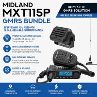 Midland MXT115P GMRS Bundle - Includes High Gain Whip Antenna, Lip Mount, And Mini Speaker