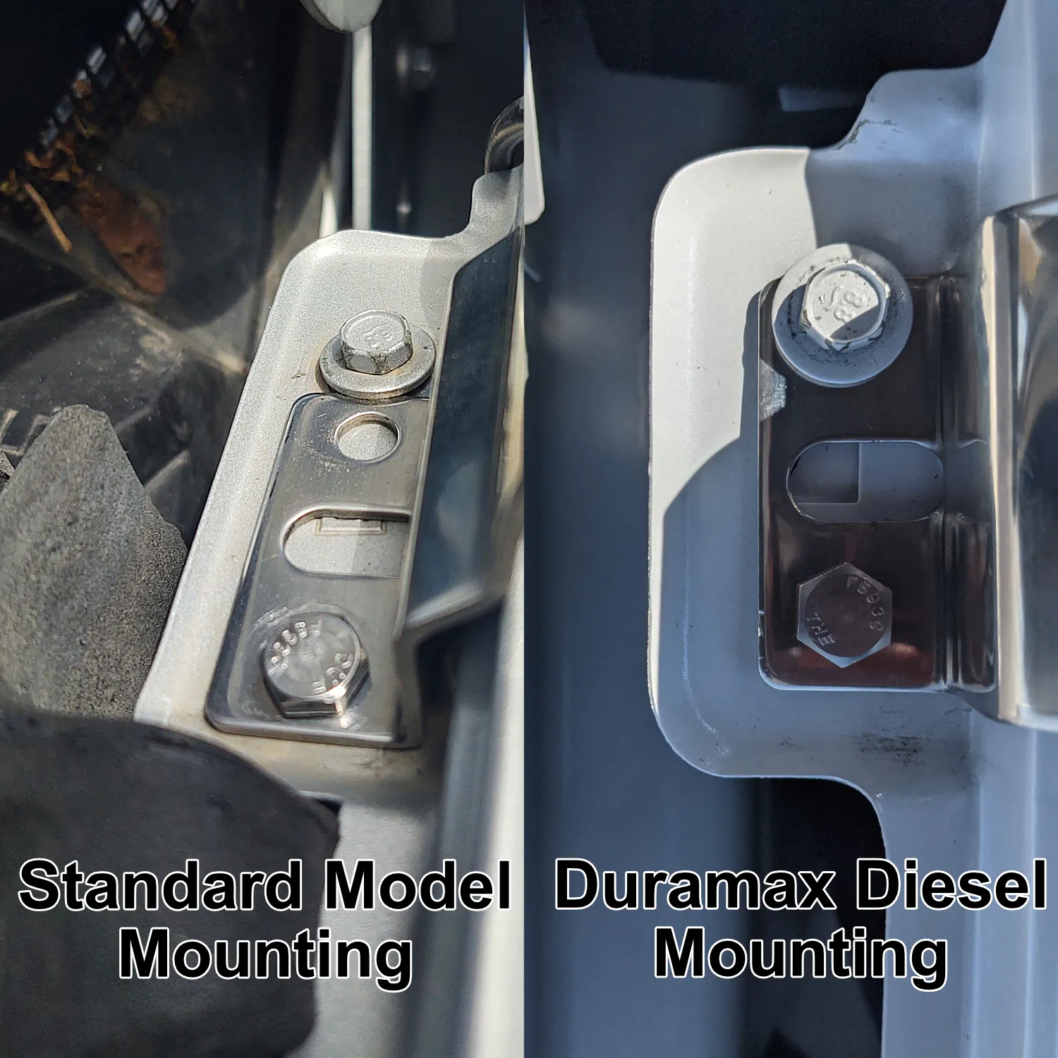 comparison of the mounting configurations of the pc12-3400 on a 2021 Chevy Silverado Druamax and standard model