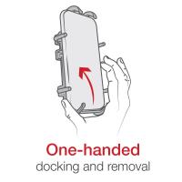 illustration showing one handed docking & removal of a phone from a holder