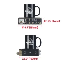 TRE-2617 dimensions shown alongside a coffee mug for scale
