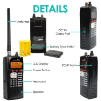 Infographic of the Whistler WS1040 showing the details of the battery compartment, keypad, and more