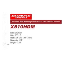 Diamond X510HDM Dual Band High Performance Gain Vertical Antenna with UHF Connector