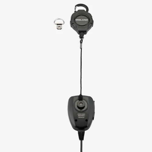 Midland MXMCBK microphone retractor attached to the back of a Midland microphone