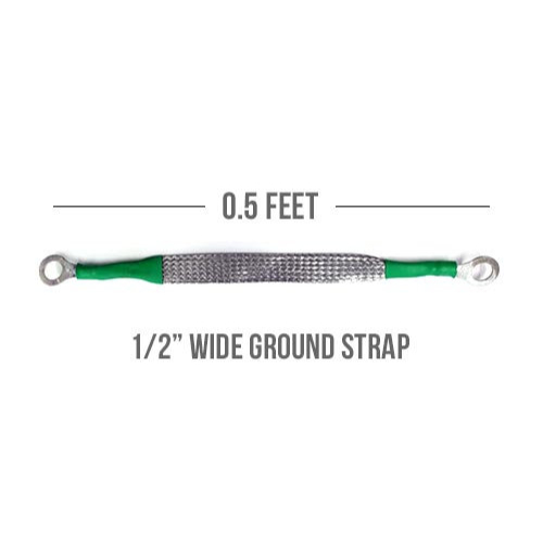 6 Inch Long Half Inch Wide Tinned Copper Ground Strap with Ring Terminals
