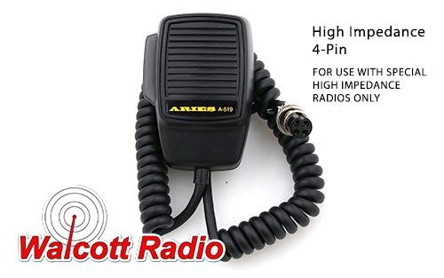 High Impedance 4-Pin Stock Mic - For HI-Z Radios Only A-519
