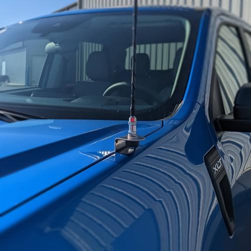 CB antenna system mounted to a Ford Maverick Truck