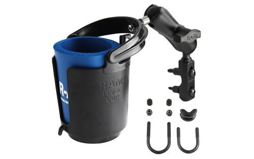 RAM-MOUNT RAM-B-132-309 Brake/Clutch Reservoir Mount with Self-Leveling Cup Holder and koozie