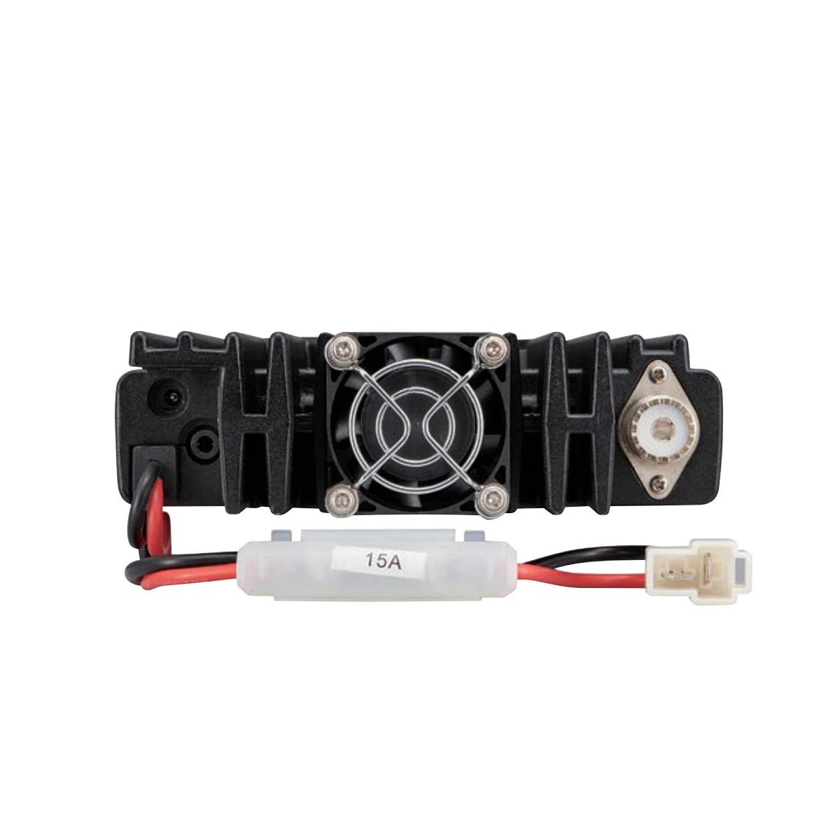 Rear panel of Alinco DR-138MkII showing cooling fan and connectors