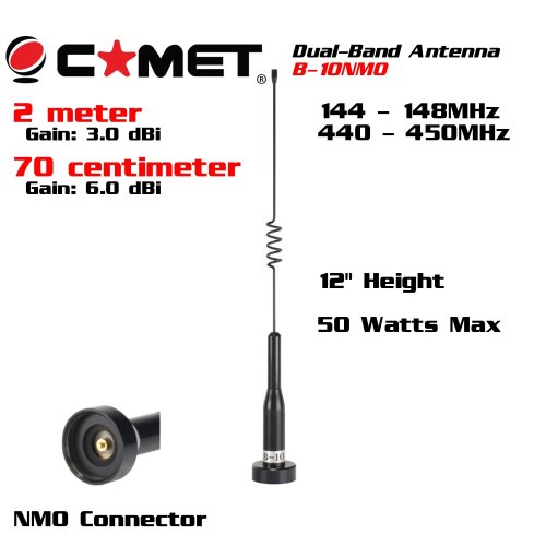 Comet B-10-NMO 12 inch mobile dual-band antenna with nmo connector