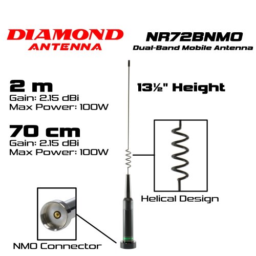 Diamond Antenna NR72BNMO Dualband Mobile Antenna - 13.8" Tall - NMO Connector