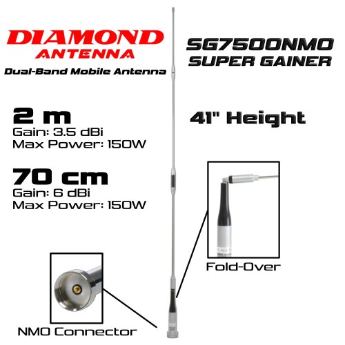 Diamond Antenna SG7500NMO Super Gainer Dual-band Mobile Antenna with NMO Connector | 41"
