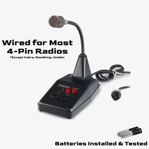 Desktop Microphone Wired for Most 4-Pin CB & 10 Meter Radios  | Includes Batteries & Testing