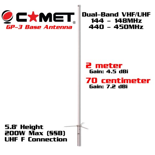 Comet GP-3  High Gain Dual-Band VHF/UHF Base Antenna - 5.8 Feet