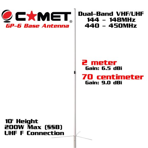 Comet GP-6 High Gain Dual-Band VHF/UHF Base Antenna - 10 Feet