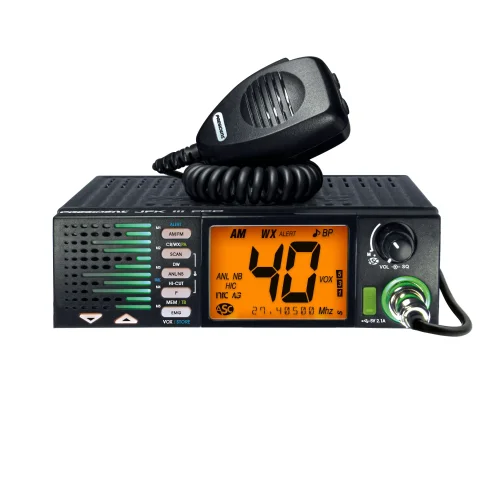 President JFK III CB Radio with OEM truck-size fit, AM/FM, NOAA weather alerts, and 7-color LCD display