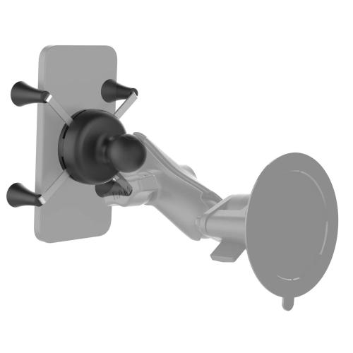 cell phone mount attached to transparent extension arm and suction cup