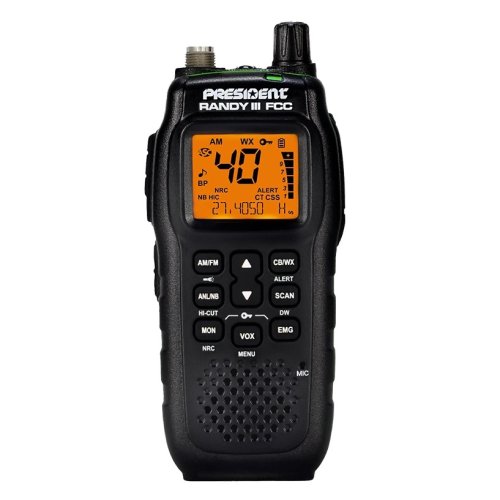 president electronics randy 3 fcc handheld cb radio with AM/FM, noise reduction, and privacy codes