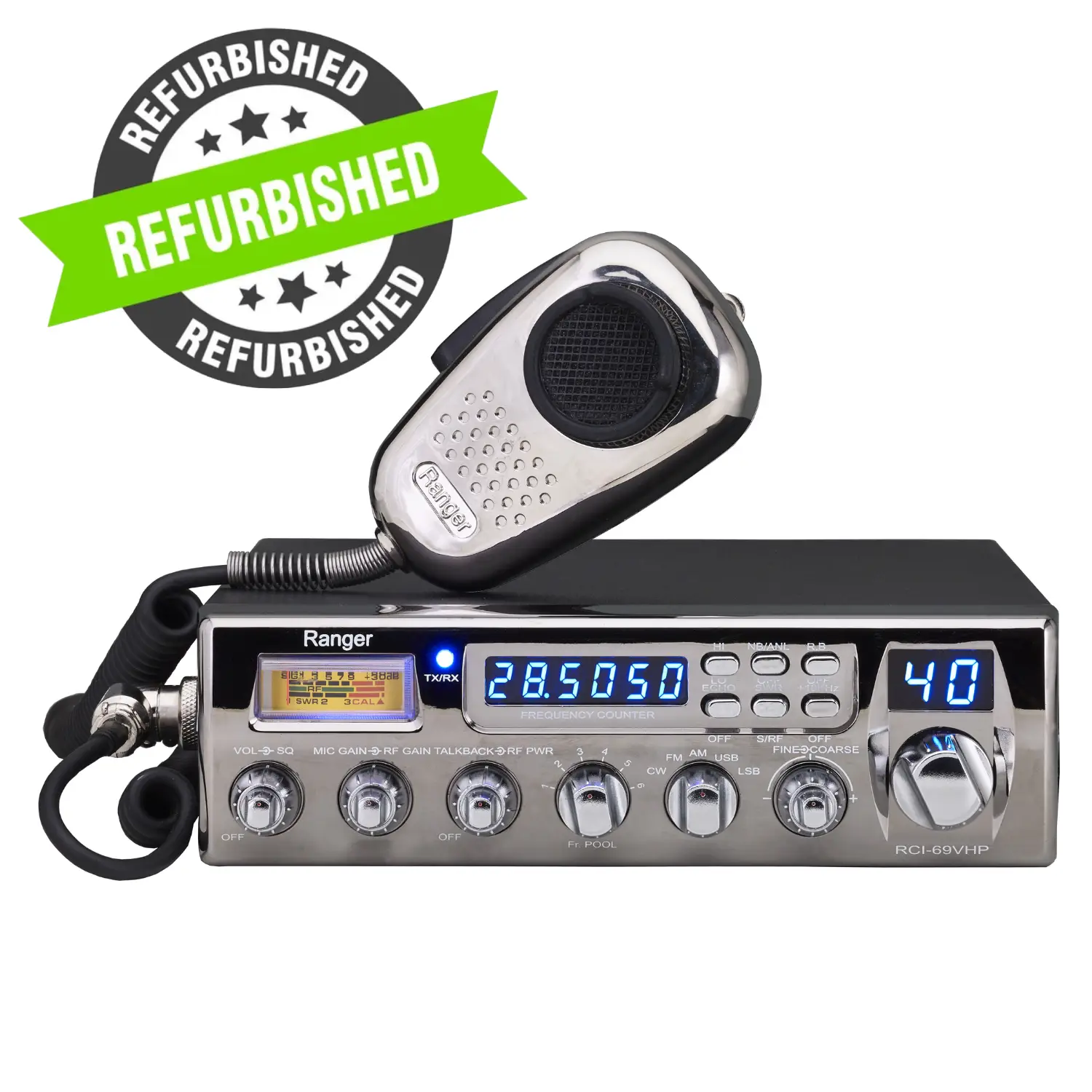 REFURBISHED | SETUP INCLUDED | Ranger RCI-69VHP 10 Meter Radio w Single SideBand and Chrome Faceplat