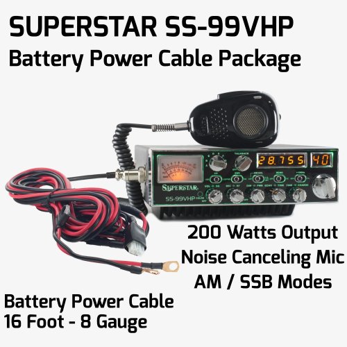 SuperStar SS-99VHP High Powered 10M Radio Package with Heavy Duty 8 Gauge Battery Power Cable (16ft)