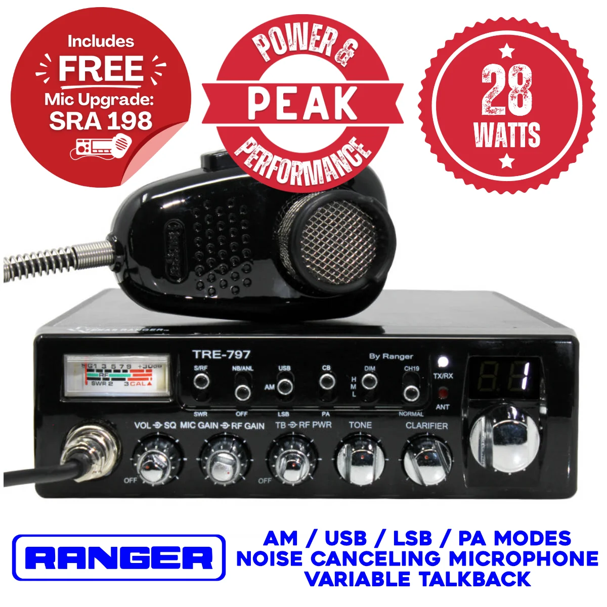 Texas Ranger TRE-797 CB Radio with Peak Performance Upgrade