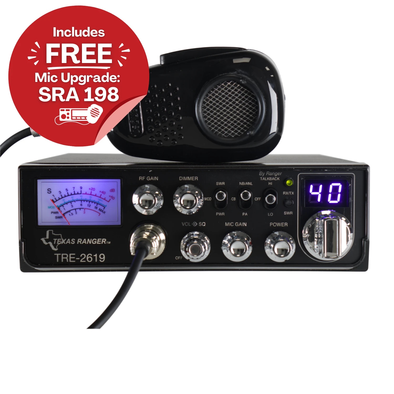 texas ranger tre-2619 40 channel cb radio with noise canceling microphone