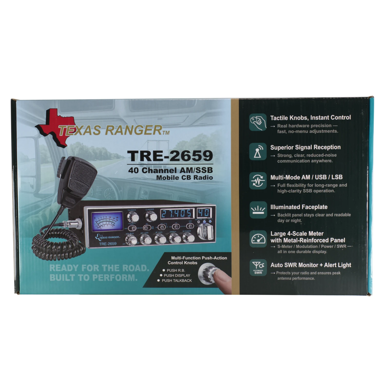 Box and features of the Texas Ranger TRE 2659 CB Radio