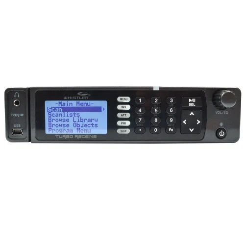 Whistler TRX2 main menu display with blue LED display