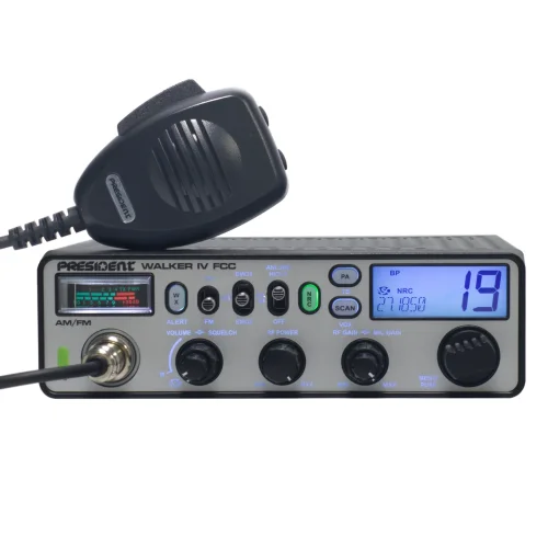 President Walker IV CB radio shown with light blue display lights
