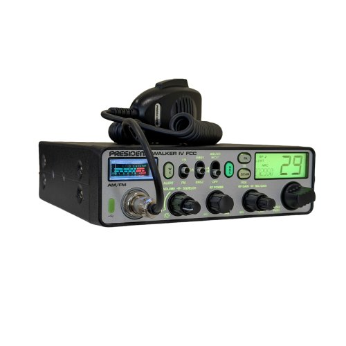 Angled view of the President Walker IV CB Radio with green display