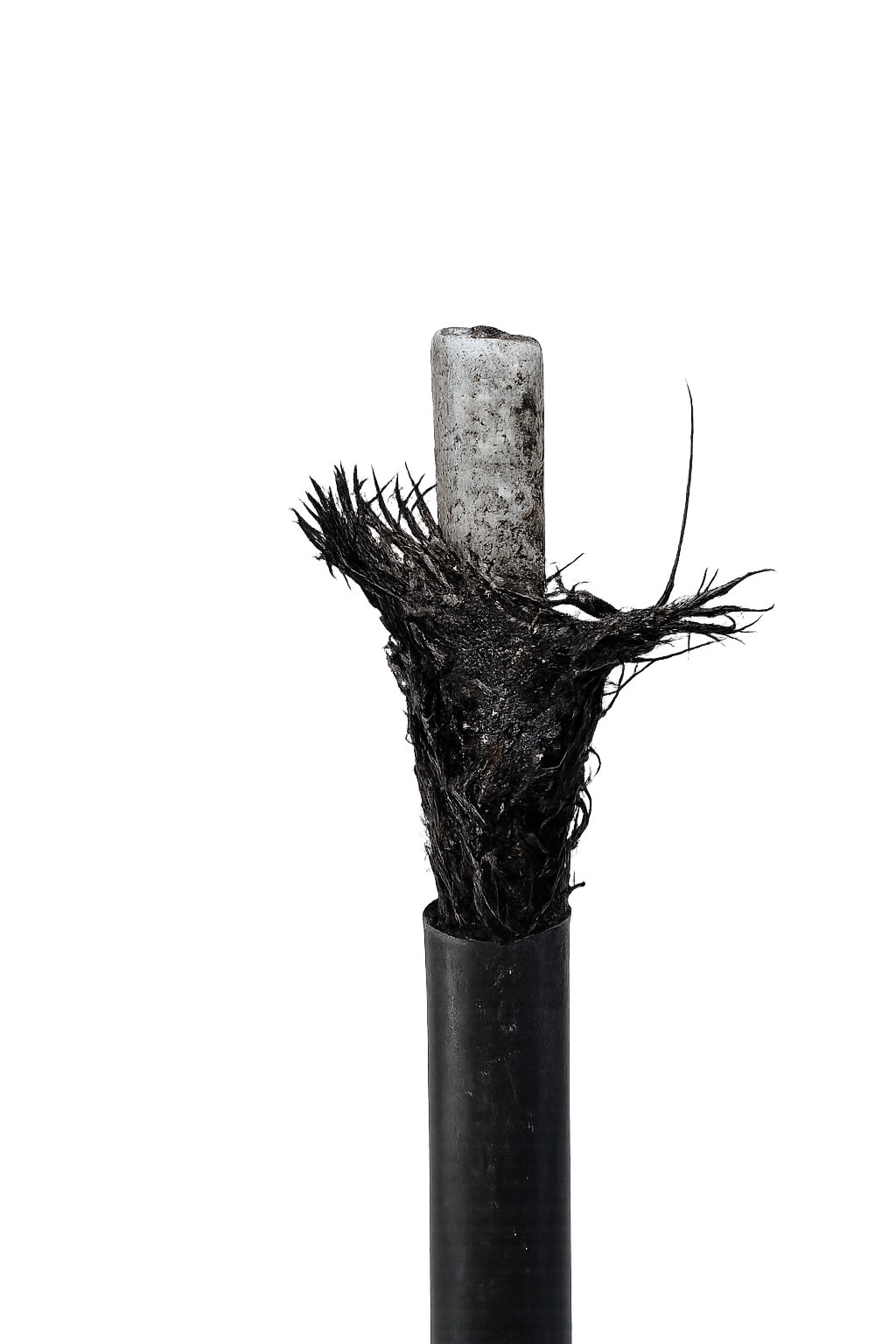 Damaged CB coax cable showing visible failure points